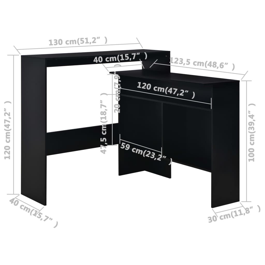 vidaXL Τραπέζι Μπαρ με 2 Επιφάνειες Χρώμα Μαύρο 130 x 40 x 120 εκ.