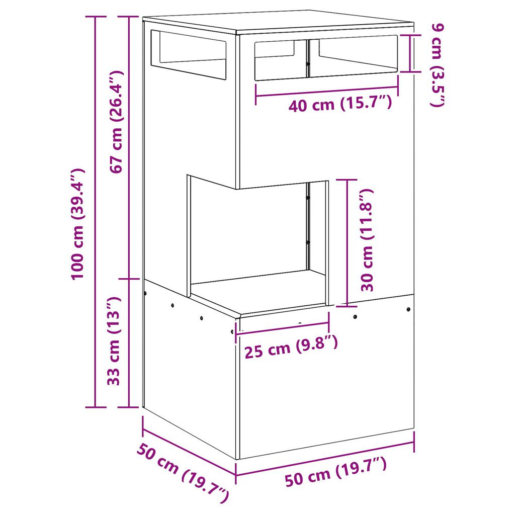 vidaXL Φλόγιστρο Μαύρο 50x50x100 εκ Ατσάλι