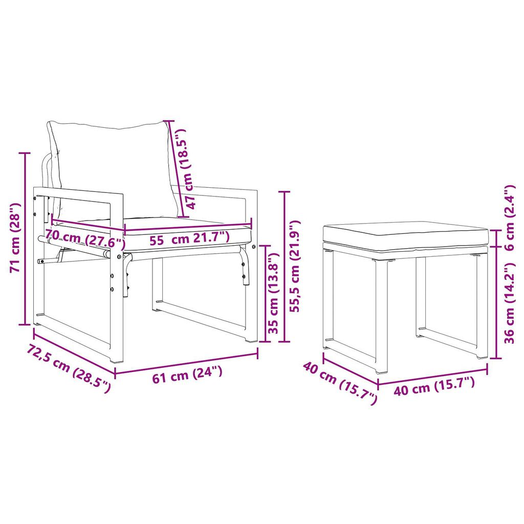 vidaXL Σετ Καναπέ Κήπου 4 pcs Μαύρο 61 x 72.5 x 71 εκ. Ατσάλι