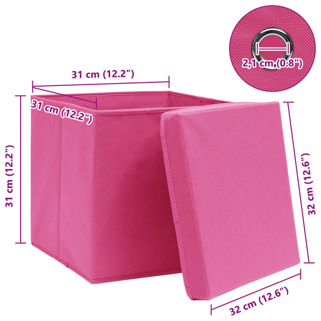vidaXL Κουτιά Αποθήκευσης με Καπάκια 4 τεμ Ροζ 32x32x32εκ Υφασμάτινα