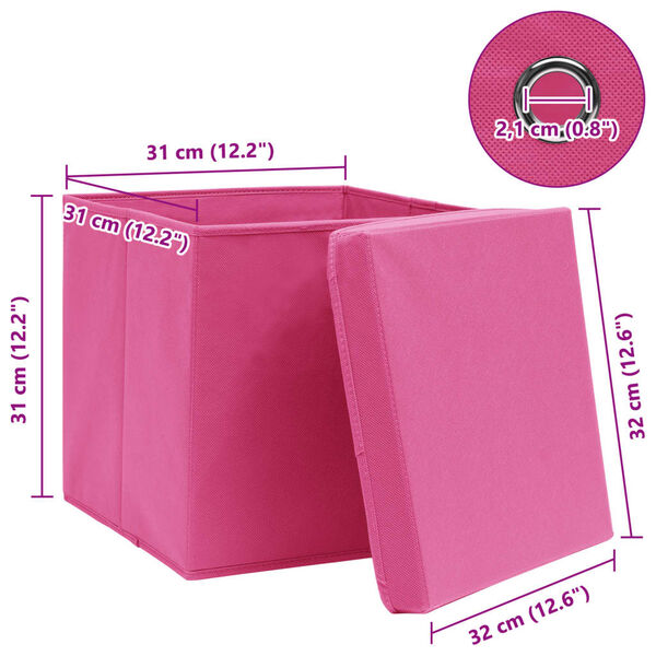 vidaXL Κουτιά Αποθήκευσης με Καπάκια 4 τεμ Ροζ 32x32x32εκ Υφασμάτινα