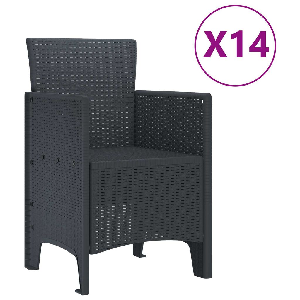 vidaXL 15 Κομμάτι Σετ Τραπεζαρίας Κήπου Ανθρακί Πολυ Ρατάν