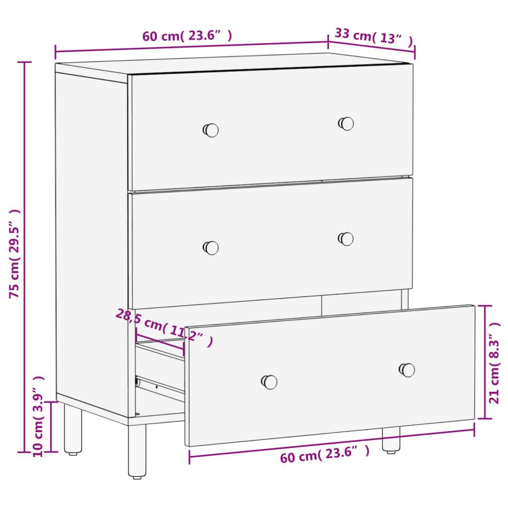 vidaXL Βοηθητικό Ντουλάπι Μαύρο 60 x 33 x 75 εκ. από Μασίφ Ξύλο Μάνγκο