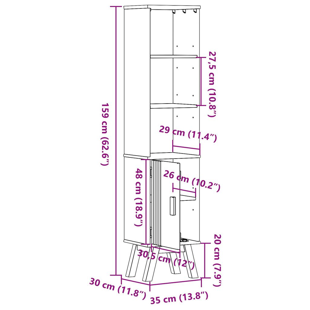 vidaXL Ντουλάπι Μπάνιου Καφέ 35x30x159 εκ Μασίφ ξύλο πεύκου