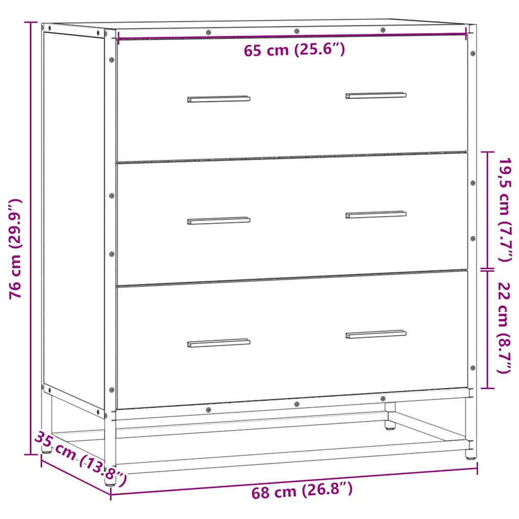 vidaXL Sideboard Sonoma Oak 68x35x76cm Κατασκευασμένο ξύλο και μέταλλο