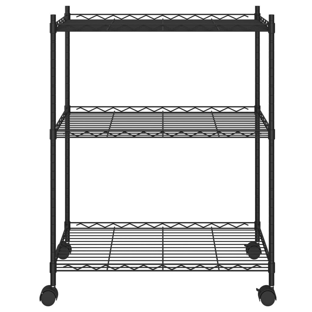 vidaXL Ραφιέρα 3 Επιπέδων με Τροχούς Μαύρη 60x35x81 εκ. 150 κ.