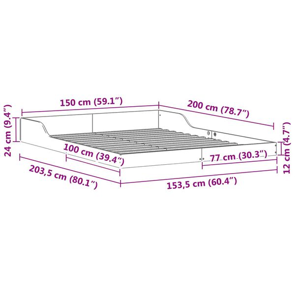 vidaXL Σκελετός Κρεβατιού Καφέ κεριού 150 x 200 cm Μασίφ ξύλο πεύκου