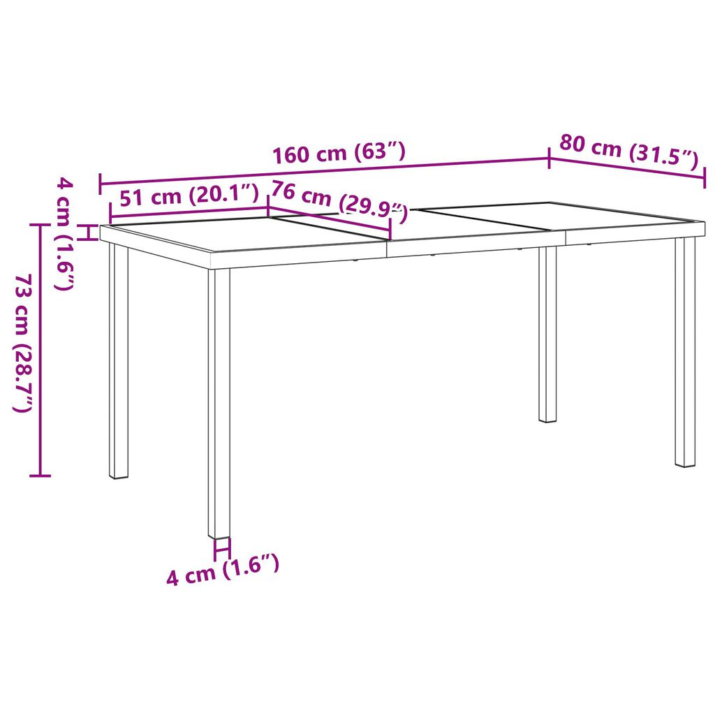 vidaXL Τραπέζι Κήπου Μαύρο 160x80x73 εκ. Σκληρυμένο Γυαλί