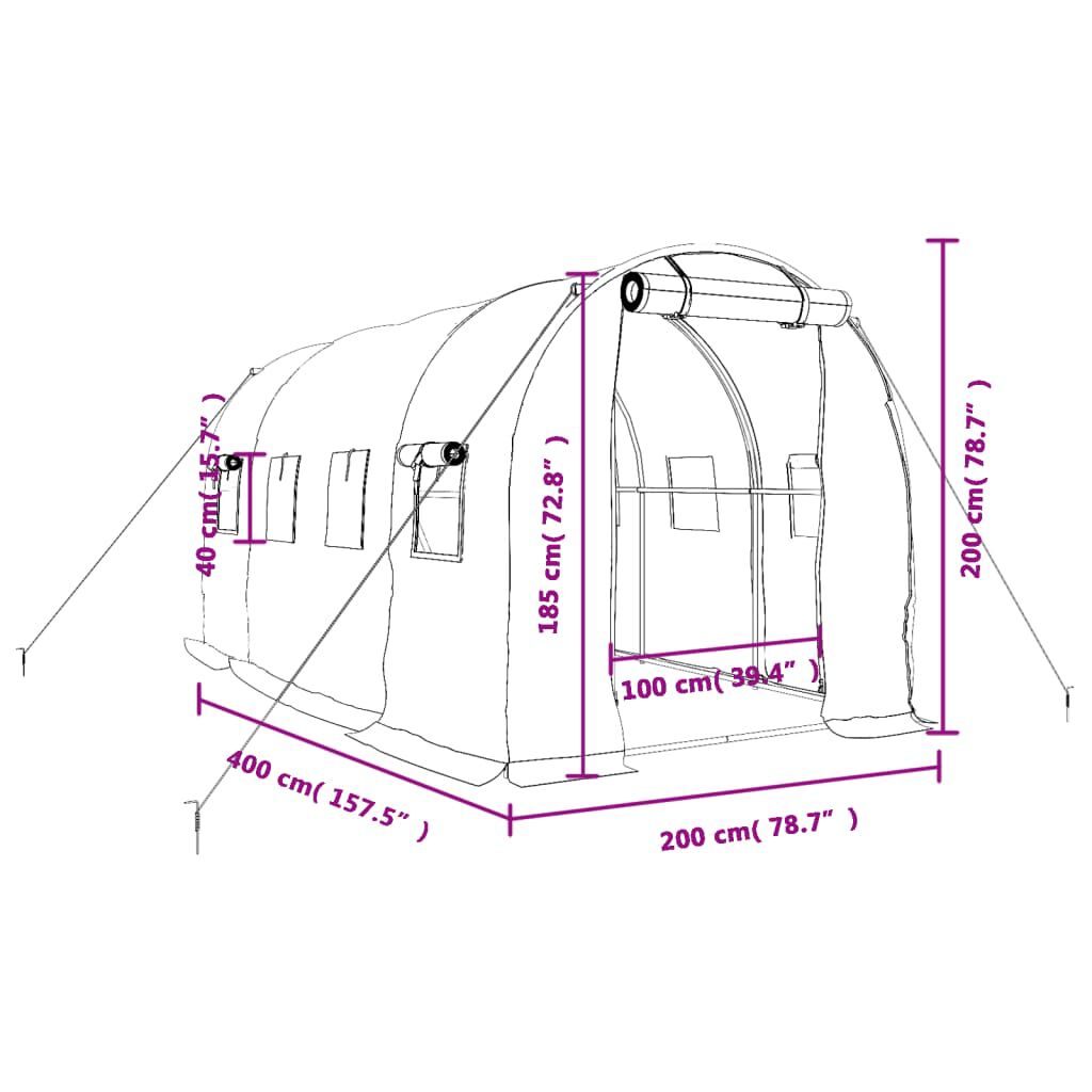 vidaXL Θερμοκήπιο με Ατσάλινο Πλαίσιο Λευκό 8 μ² 4 x 2 x 2 μ.