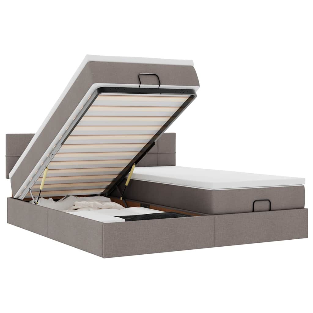 vidaXL Οθωμανικό κρεβάτι με στρώματα & LEDs Taupe 200x200cm ύφασμα