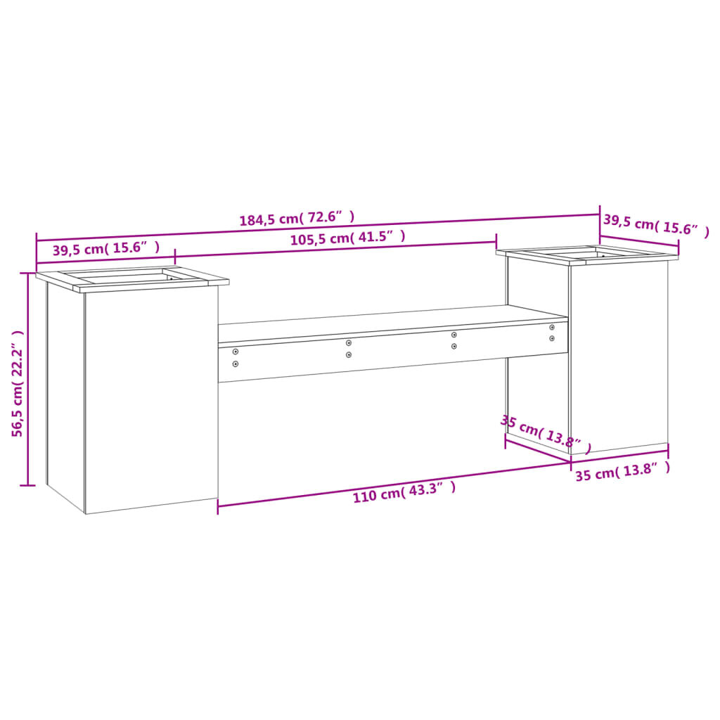 vidaXL Ζαρντινιέρα Παγκάκι 184,5x39,5x56,5 εκ. από Μασίφ Ξύλο Πεύκου