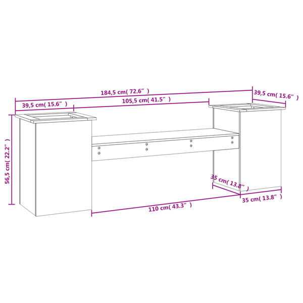 vidaXL Ζαρντινιέρα Παγκάκι 184,5x39,5x56,5 εκ. από Μασίφ Ξύλο Πεύκου