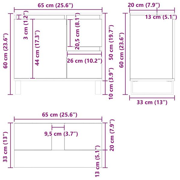 vidaXL Ντουλάπα Νεροχύτη Μαύρη Οξυά 65 x 33 x 60 εκ Επεξεργασμένο ξύλο