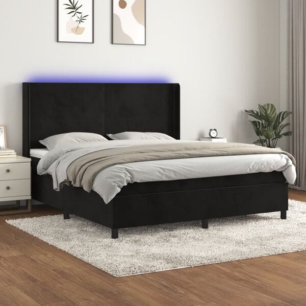 vidaXL &Kappa;&rho;&epsilon;&beta;ά&tau;&iota; Boxspring &mu;&epsilon; &Sigma;&tau;&rho;ώ&mu;&alpha; & LED &Mu;&alpha;ύ&rho;&omicron; 160x200 &epsilon;&kappa;. &Beta;&epsilon;&lambda;&omicron;ύ&delta;&iota;&nu;&omicron;