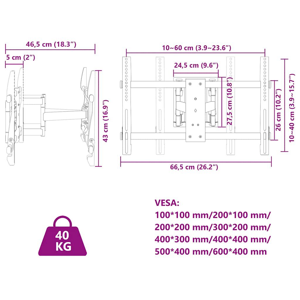 vidaXL Βάση Τηλεόρασης Επιτοίχια για 37-80Ιν Max VESA 600x400χιλ. 40κ.