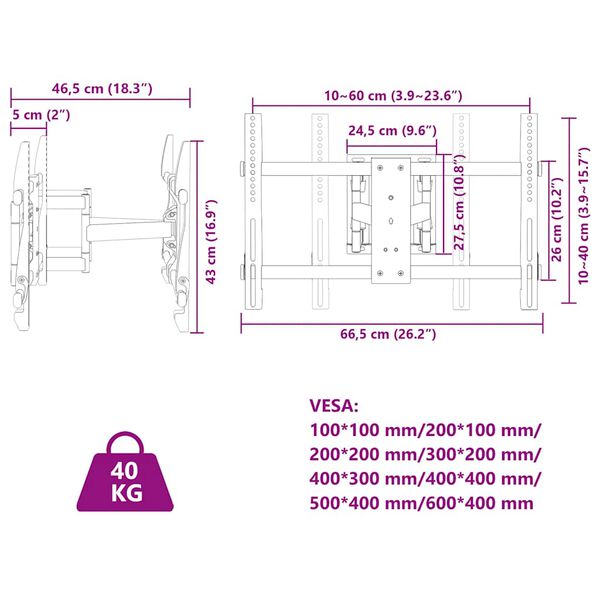 vidaXL Βάση Τηλεόρασης Επιτοίχια για 37-80Ιν Max VESA 600x400χιλ. 40κ.