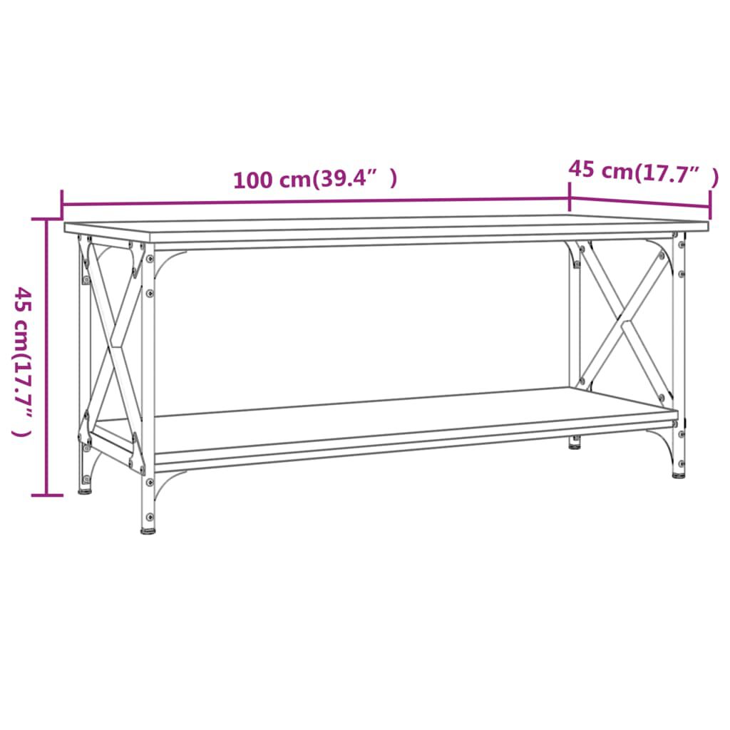 vidaXL Τραπεζάκι Σαλονιού Sonoma Δρυς 100x45x45εκ. Επεξ. Ξύλο+Σίδηρος