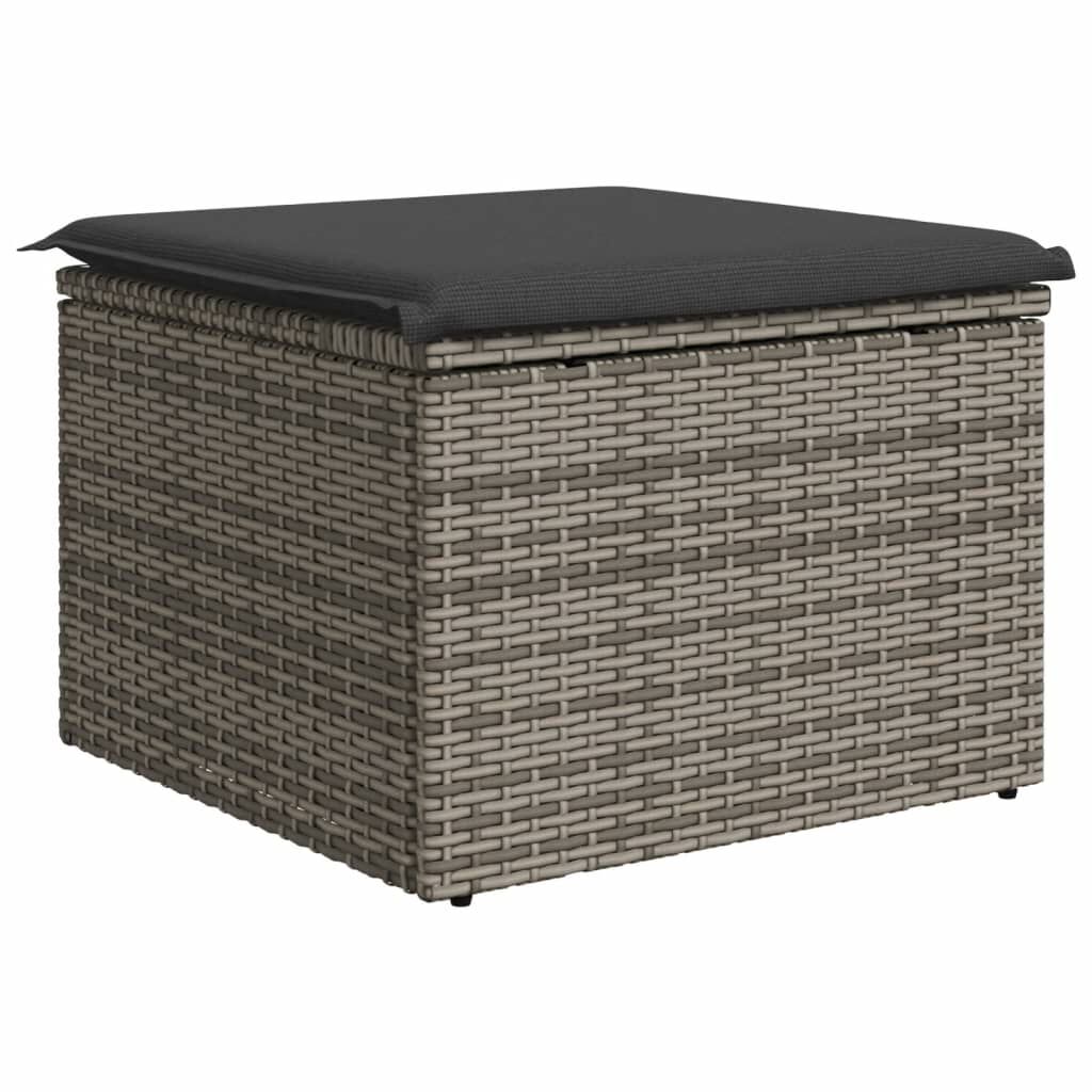vidaXL Υποπόδιο Κήπου Γκρι 55x55x37 εκ. Συνθετικό Ρατάν με Μαξιλάρι