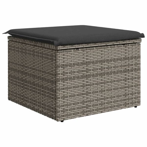vidaXL Υποπόδιο Κήπου Γκρι 55x55x37 εκ. Συνθετικό Ρατάν με Μαξιλάρι
