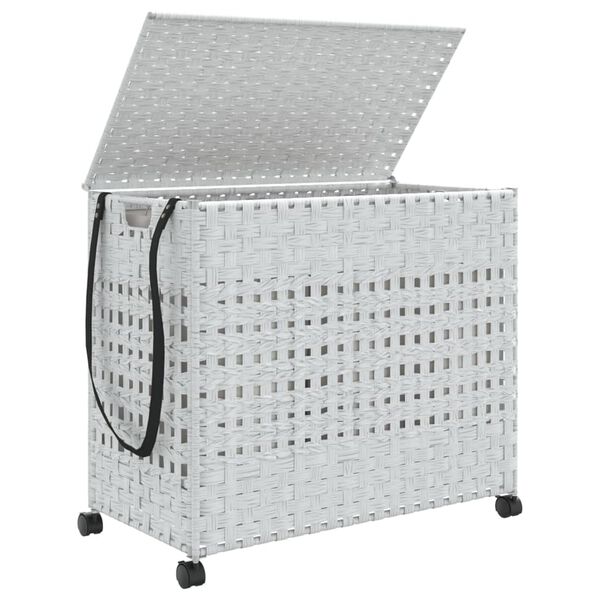 vidaXL Καλάθι Άπλυτων με Τροχούς Λευκό 66x35x60 εκ. από Ρατάν