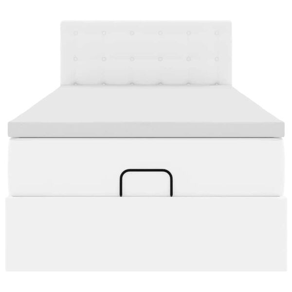 vidaXL Ottoman Κρεβάτι με στρώματα & LED Καθαρό Λευκό Faux Leather