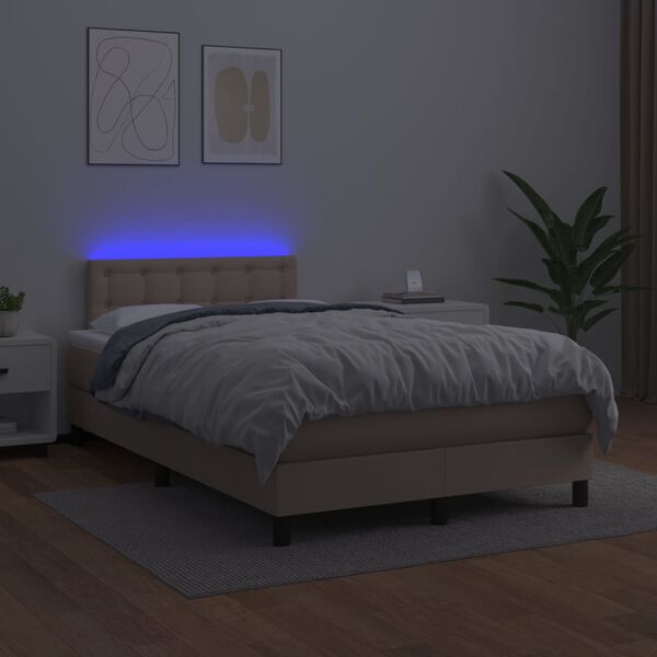vidaXL Κρεβάτι Boxspring Στρώμα&LED Καπουτσίνο 120x200 εκ. Συνθ. Δέρμα