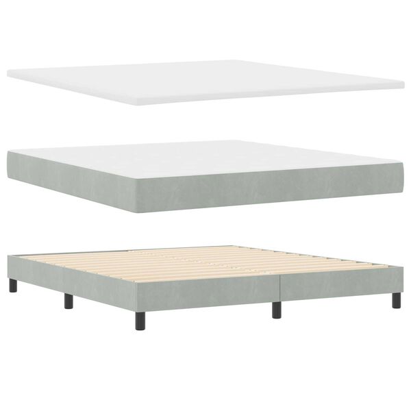 vidaXL Κρεβάτι Box Spring με στρώμα & LED Φωτισμός Γκρι Ανοιχτό 180x200 εκ Βελούδο