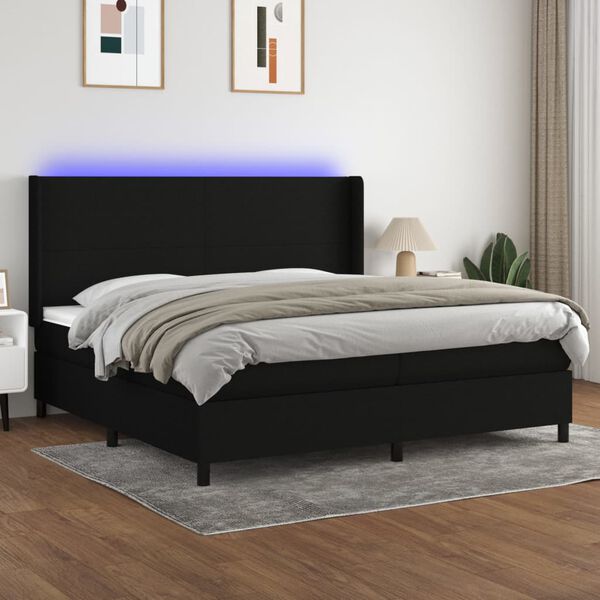 vidaXL &Kappa;&rho;&epsilon;&beta;ά&tau;&iota; Boxspring &mu;&epsilon; &Sigma;&tau;&rho;ώ&mu;&alpha; & LED &Mu;&alpha;ύ&rho;&omicron; 200x200 &epsilon;&kappa;. &Upsilon;&phi;&alpha;&sigma;&mu;ά&tau;&iota;&nu;&omicron;