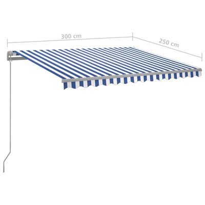 vidaXL Τέντα Συρόμενη Αυτόματη με Στύλους Μπλε / Λευκό 3 x 2,5 μ.