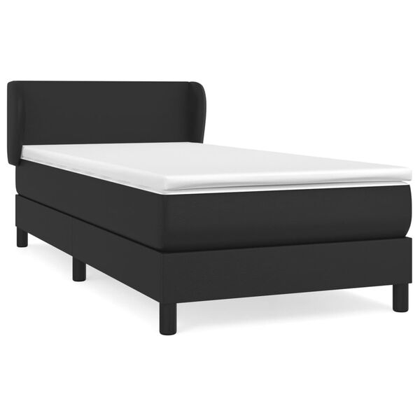 vidaXL Κρεβάτι Boxspring με Στρώμα Μαύρο 90x190εκ. από Συνθετικό Δέρμα