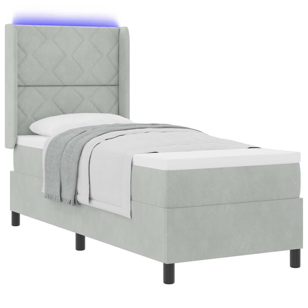 vidaXL Κρεβάτι Box Spring LED με Στρώμα Ανοιχτό γκρι 80 x 200 cm
