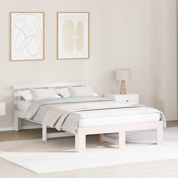 vidaXL Σκελετός Κρεβατιού Λευκό 120 x 200 cm Μασίφ ξύλο πεύκου