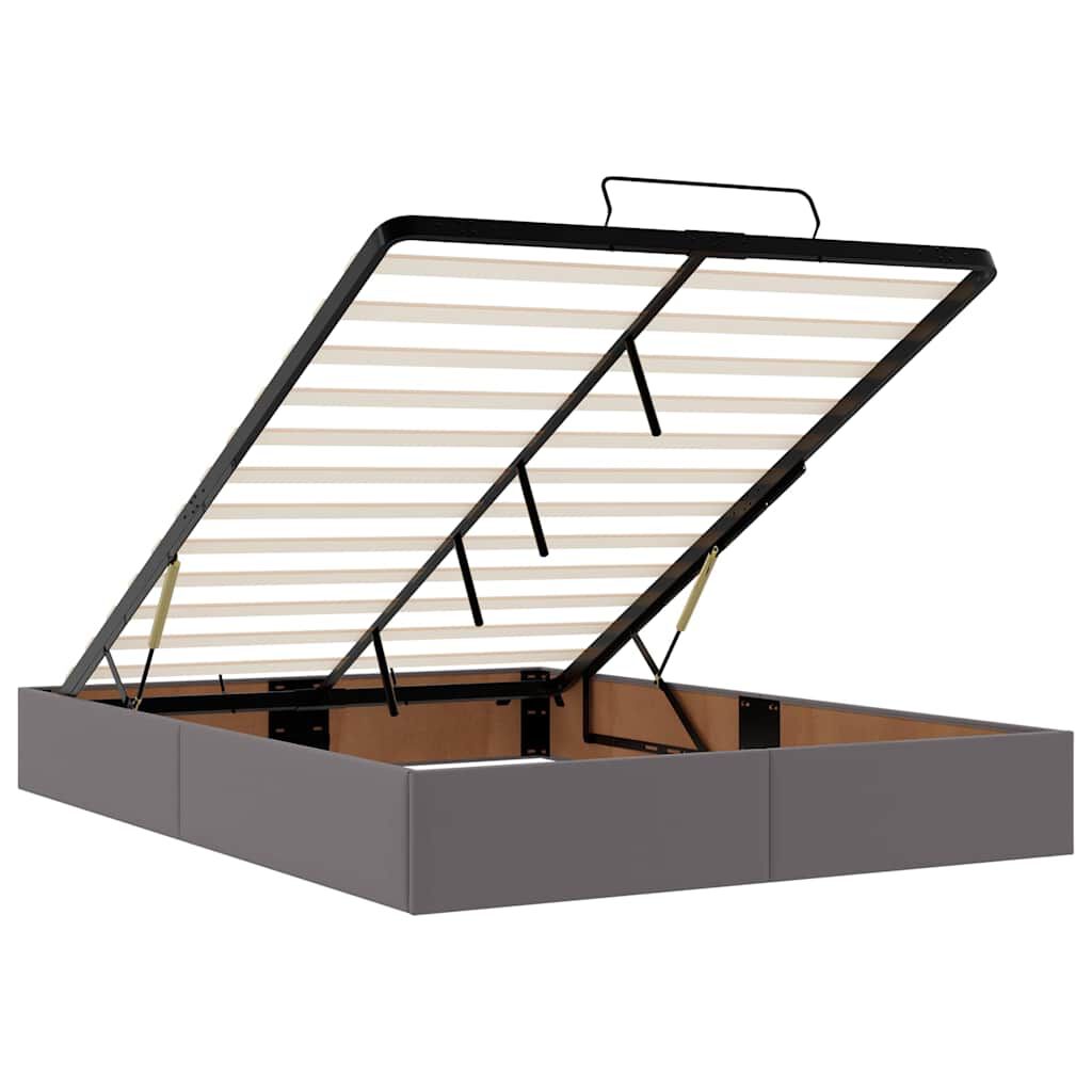 vidaXL Οθωμανικό κρεβάτι με στρώμα & LEDs Γκρί Συνθετικό δέρμα