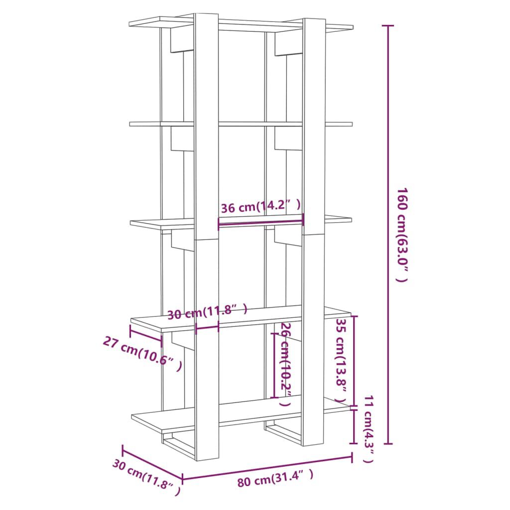 vidaXL Βιβλιοθήκη/Διαχωρ. Χώρου Λευκό 80x30x160 εκ Επεξ. Ξύλο