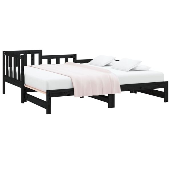 vidaXL Καναπές Κρεβάτι Συρόμενος Μαύρος 2x(90x190) εκ. από Μασίφ Πεύκο