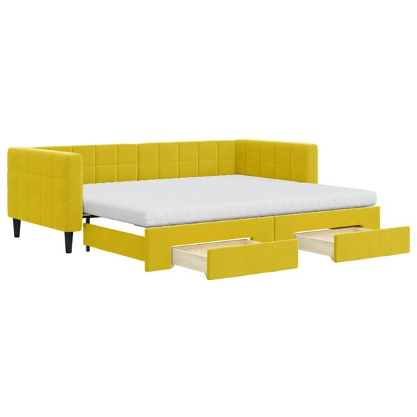 vidaXL Καναπές Κρεβάτι Συρόμενος Κίτρινος 90x200εκ Βελούδινος Συρτάρια