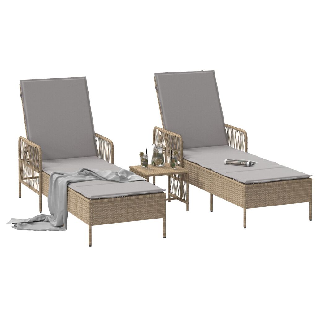 vidaXL Ξαπλώστρα 2-πρόσωπο 2 pcs Μπεζ 35 x 35 x 32 εκ. συνθετικό ρατάν