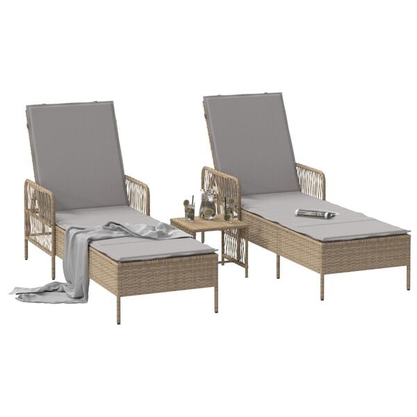 vidaXL Ξαπλώστρα 2-πρόσωπο 2 pcs Μπεζ 35 x 35 x 32 εκ. συνθετικό ρατάν