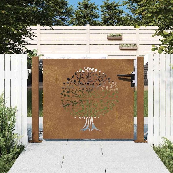 vidaXL Πύλη Κήπου με Σχέδιο Δέντρου 105x80 εκ. από Ατσάλι Corten