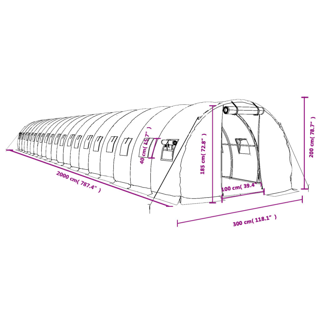 vidaXL Θερμοκήπιο Πράσινο 60 μ² 20 x 3 x 2 μ. με Ατσάλινο Πλαίσιο