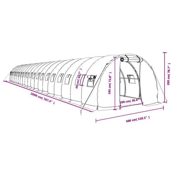 vidaXL Θερμοκήπιο Πράσινο 60 μ² 20 x 3 x 2 μ. με Ατσάλινο Πλαίσιο