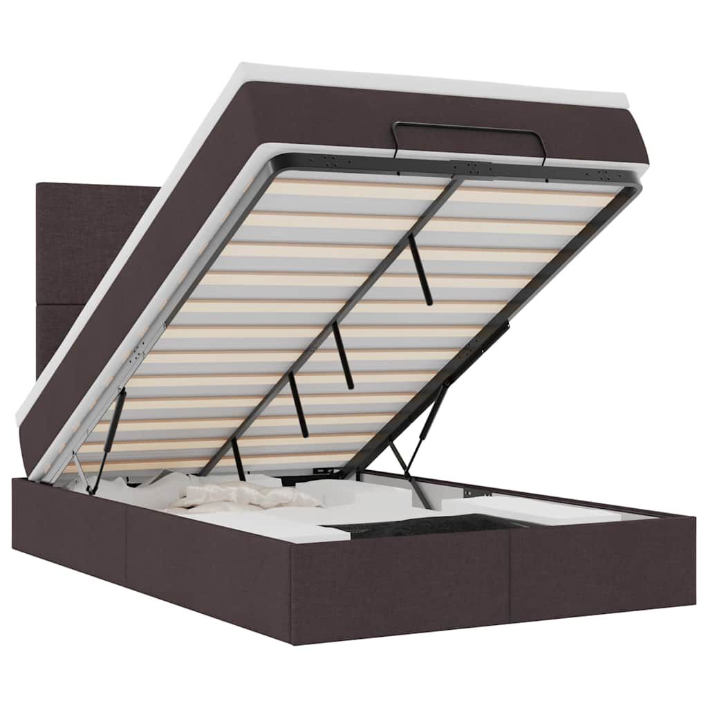 vidaXL Οθωμανικό κρεβάτι με στρώμα & LEDs Σκούρο καφέ 120x200cm Ύφασμα