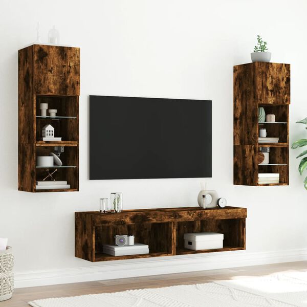 vidaXL Έπιπλα Τηλεόρασης με LED 2 τεμ. Καπνιστή Δρυς 60x30x30 εκ.