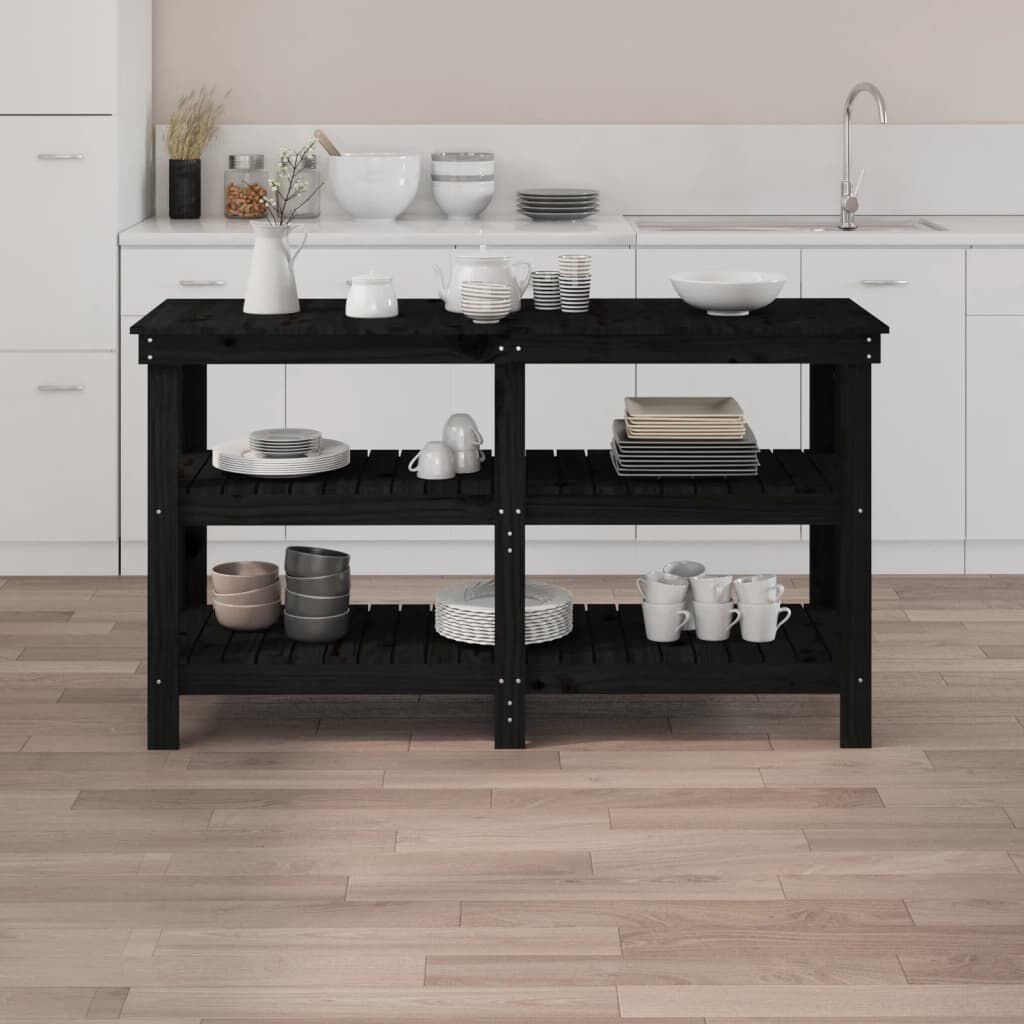 vidaXL Πάγκος Εργασίας Μαύρος 142,5x50x80 εκ. από Μασίφ Ξύλο Πεύκου