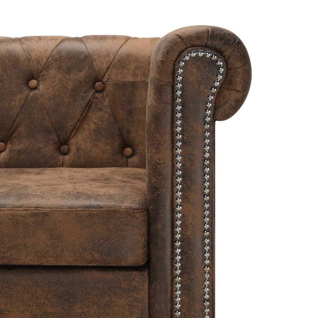 vidaXL Καναπές Chesterfield Γωνιακός Καφέ από Συνθετικό Καστόρι