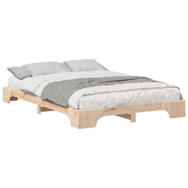 vidaXL Κρεβάτι δαπέδου με αποθήκευση Καφέ 140 x 210 cm ξύλο