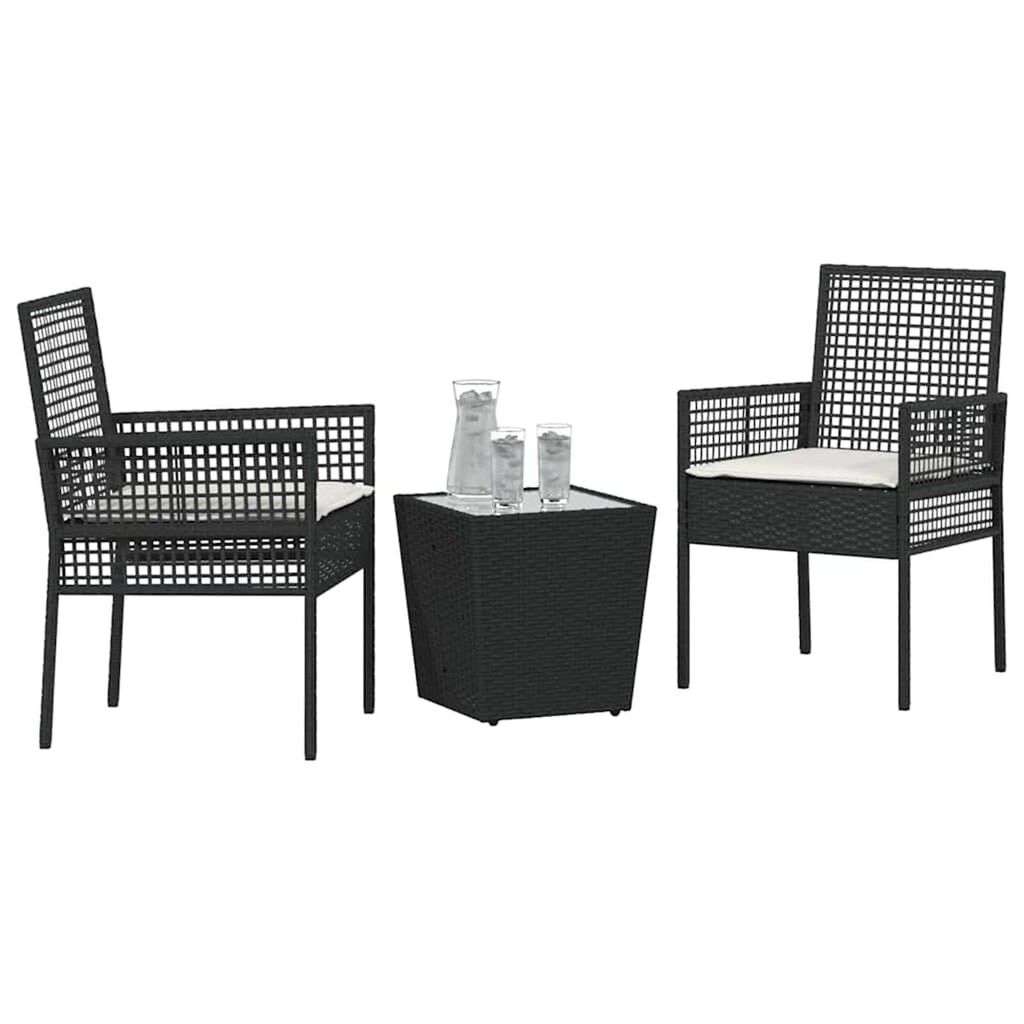 vidaXL Σετ Μπιστρό Κήπου 3 pcs Μαύρο Πολυ ράταν