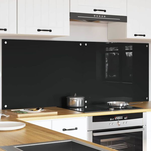 vidaXL Πίσω Πάνελ Κουζίνας Μαύρο 80 x 60 cm σκληρυμένο γυαλί