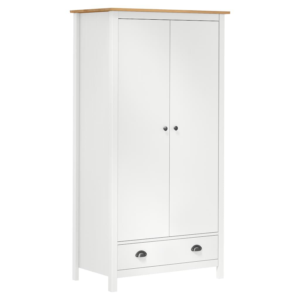 vidaXL Ντουλάπα Hill Δίφυλλη Λευκή 89x50x170 εκ. Μασίφ Ξύλο Πεύκου