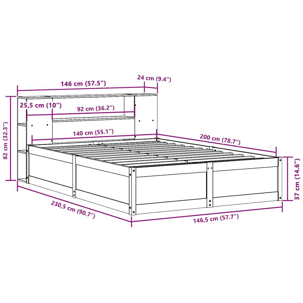vidaXL Σκελετός Κρεβατιού Χωρίς Στρώμα Καφέ 140x200 Μασίφ Ξύλο Πεύκου